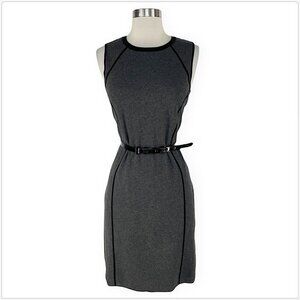 Michael Kors Charcoal Gray Black Sleeveless Knit Sweater Dress Patent Belt PM